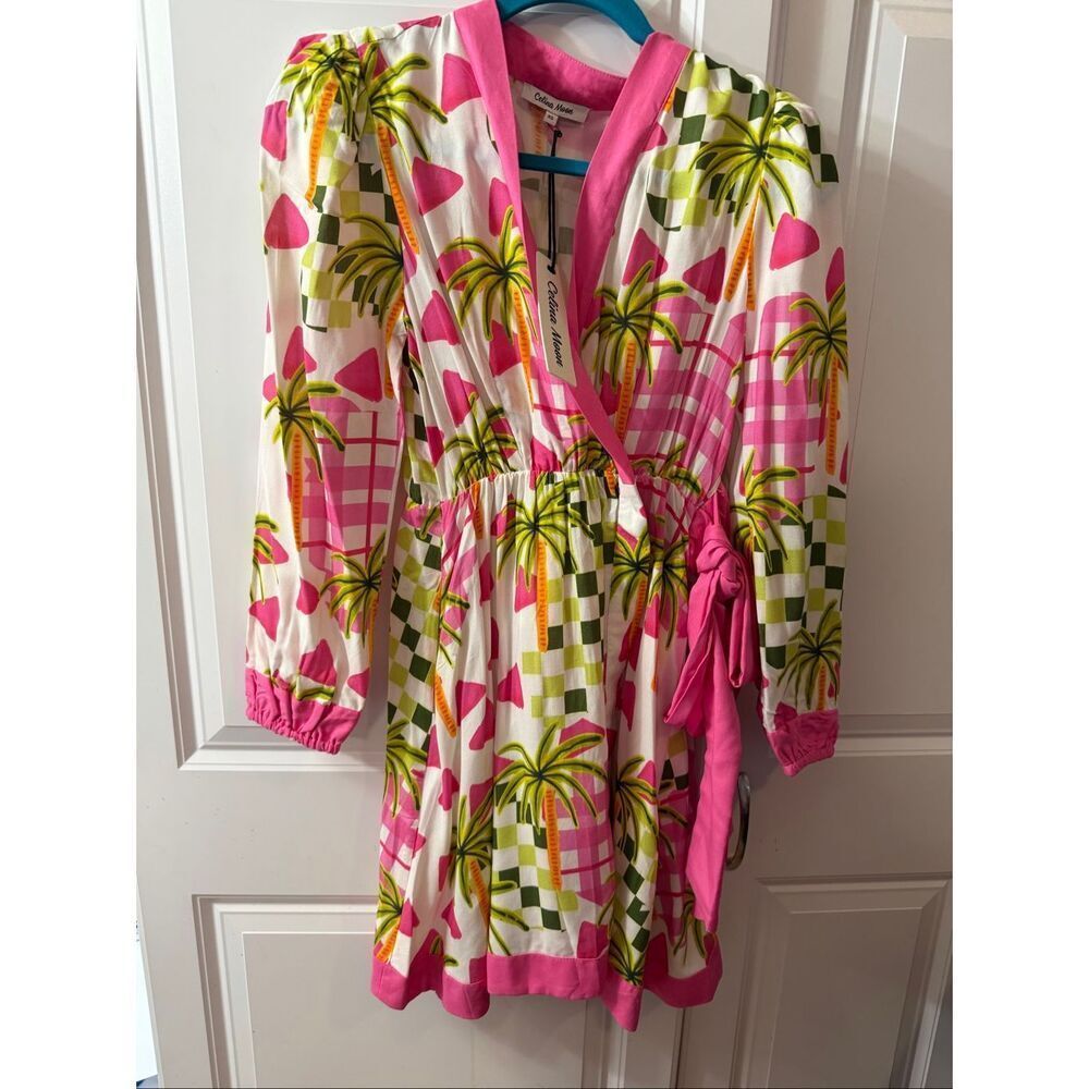 NWT Celina Moon Lomg Sleeve Palm Print Wrap Mini Dress Size XS New